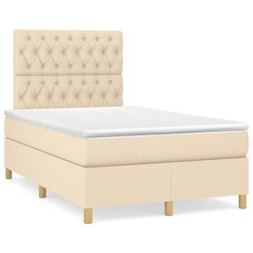 Krevet box spring s madracem krem 120 x 190 cm od tkanine - Krema 120 x 190 cm Dizajn s gumbima Cijena