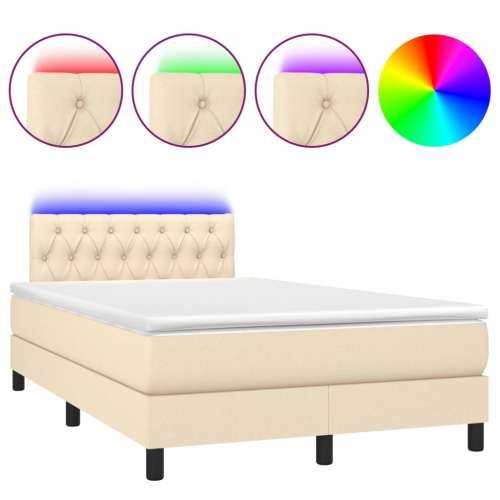 Krevet s oprugama i madracem LED krem 120 x 190 cm od tkanine - Krema 120 x 190 cm Dizajn s gumbima Cijena