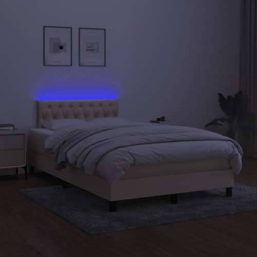 Krevet s oprugama i madracem LED krem 120 x 190 cm od tkanine - Krema 120 x 190 cm Dizajn s gumbima Cijena