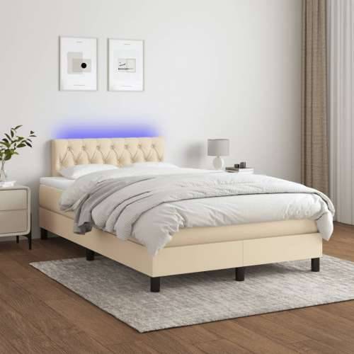 Krevet s oprugama i madracem LED krem 120 x 190 cm od tkanine - Krema 120 x 190 cm Dizajn s gumbima Cijena