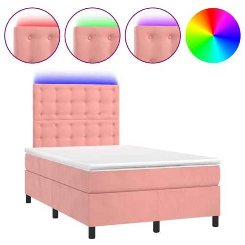 Krevet box spring s madracem LED ružičasti 120x190cm baršunasti - Ružičasta 120 x 190 cm gumbi Cijena