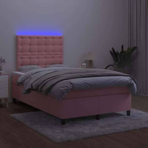 Krevet box spring s madracem LED ružičasti 120x190cm baršunasti - Ružičasta 120 x 190 cm gumbi Cijena