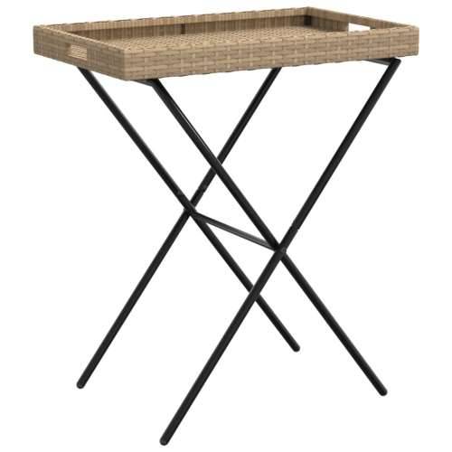 Sklopivi stol s pladnjem bež 65 x 40 x 75 cm od poliratana - Bež 1 Cijena