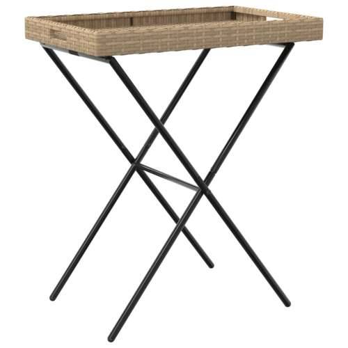 Sklopivi stol s pladnjem bež 65 x 40 x 75 cm od poliratana - Bež 1 Cijena