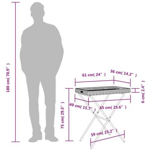 Sklopivi stol s pladnjem bež 65 x 40 x 75 cm od poliratana - Bež 1 Cijena