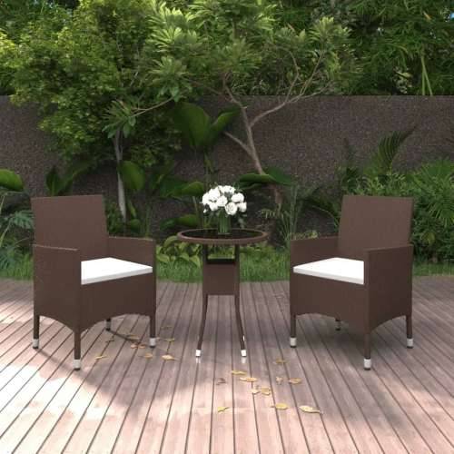 3-dijelni vrtni bistro set poliratan i kaljeno staklo smeđi - Smeđa Ø 60 cm table 2 Cijena