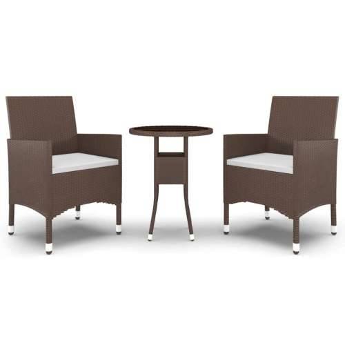 3-dijelni vrtni bistro set poliratan i kaljeno staklo smeđi - Smeđa Ø 60 cm table 2 Cijena