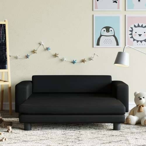 Dječja sofa s tabureom crna 100 x 50 x 30 cm od umjetne kože - Crna Cijena