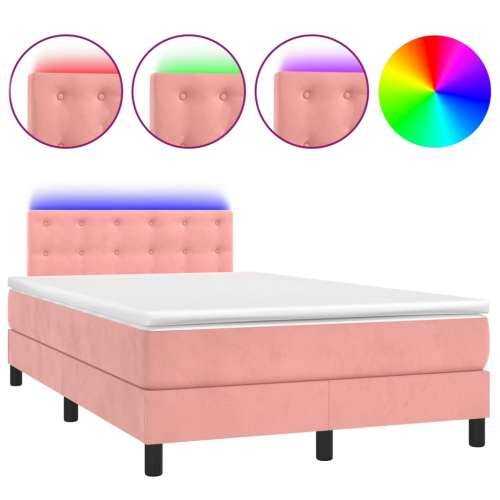 Krevet box spring s madracem LED ružičasti 120x190cm baršunasti - Ružičasta 120 x 190 cm gumbi Cijena