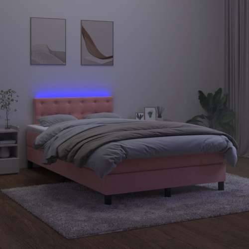 Krevet box spring s madracem LED ružičasti 120x190cm baršunasti - Ružičasta 120 x 190 cm gumbi Cijena