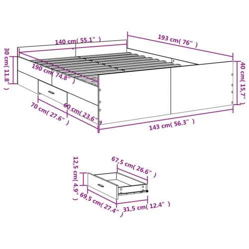 Okvir kreveta s ladicama boja hrasta 140x190 cm - Dimljeni hrast 140 x 190 cm Cijena