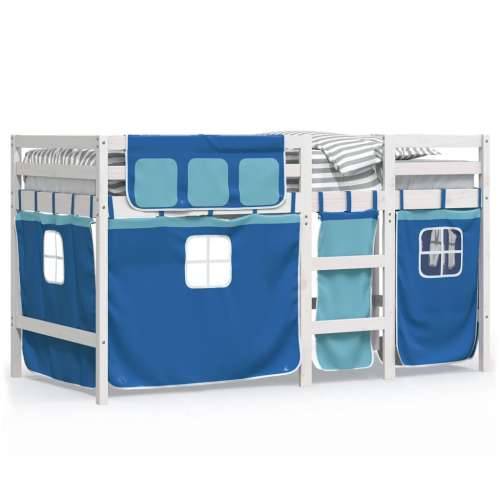 Dječji krevet na kat i zavjese plavi 90x200 cm borovina Cijena