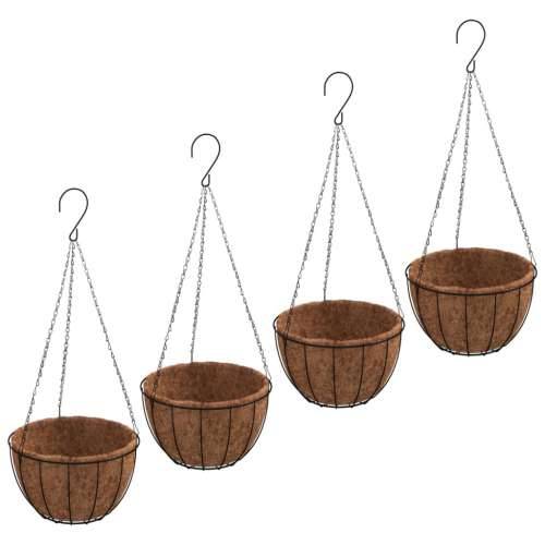 Viseće sadilice 4 kom s oblogama od kokosa crne Ø30x52 cm čelik - Ø 30 x 52 cm 1 Cijena
