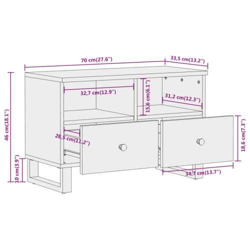 TV ormarić smeđe-crni 70 x 33,5 x 46 cm od masivnog drva manga Cijena