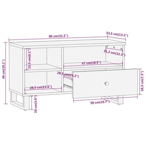TV ormarić smeđe-crni 80 x 33,5 x 46 cm od masivnog drva manga Cijena