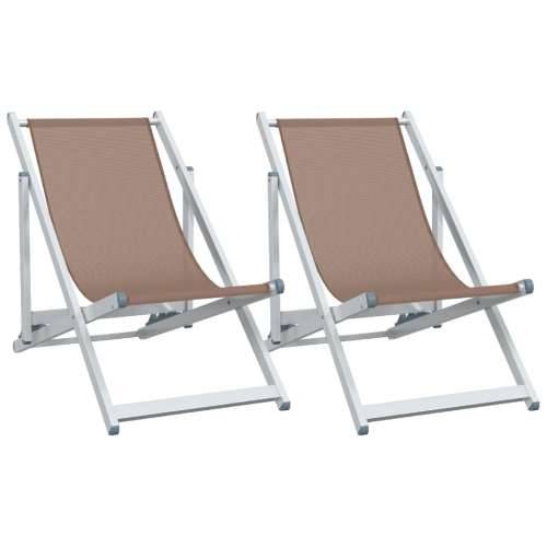 Sklopive stolice za plažu 2 kom smeđi od aluminija i tekstilena - Smeđa 2 Cijena