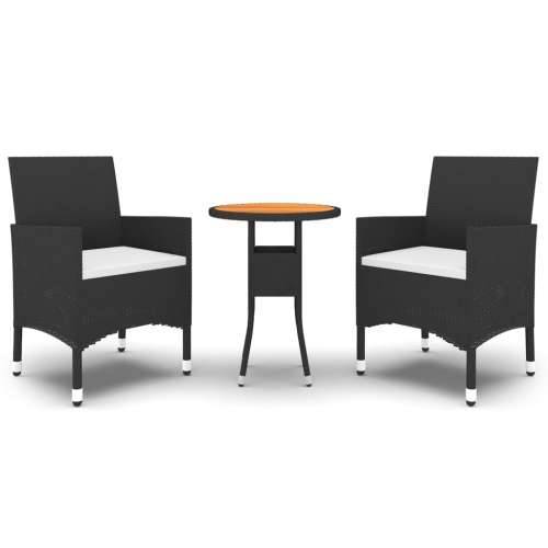 3-dijelni vrtni bistro set od poliratana i bagremovog drva crni - Crna Ø 60 cm table 2 Cijena