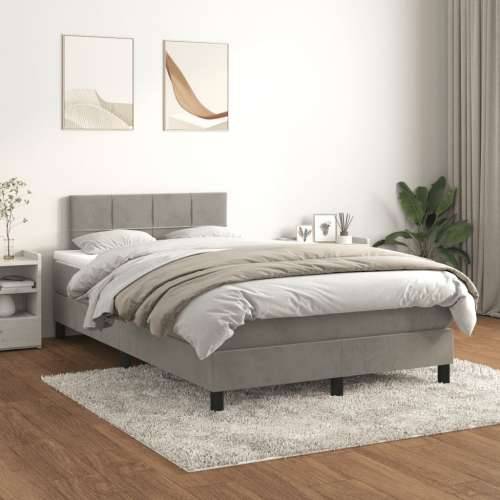 Krevet s oprugama i madracem svjetlosivi 120x190 cm baršunasti - Svjetlosiva 120 x 190 cm Blok s kvadratima Cijena