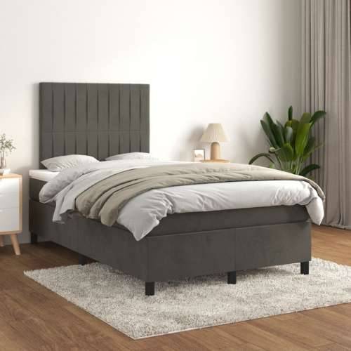Krevet box spring s madracem tamnosivi 120 x 190 cm baršun - Tamno siva 120 x 190 cm Okomite pruge Cijena