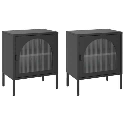 Noćni ormarići 2 kom crni 50 x 35 x 60 cm od stakla i čelika - 2 Cijena
