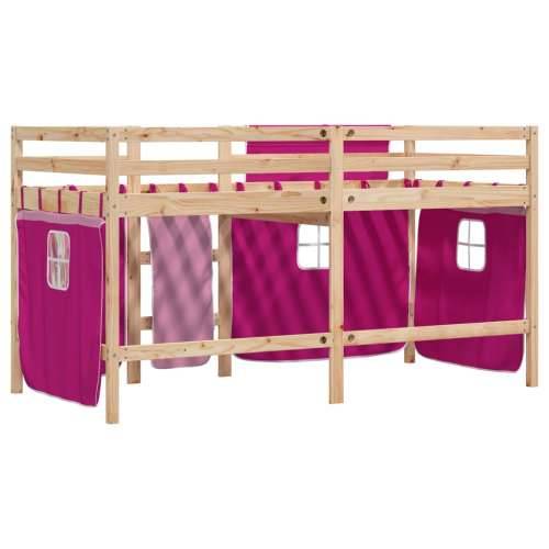 Dječji krevet na kat i zavjese ružičasti 80 x 200 cm borovina - Ružičasta 80 x 200 cm Cijena