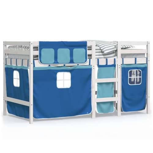 Dječji krevet na kat i zavjese plavi 80 x 200 cm borovina Cijena