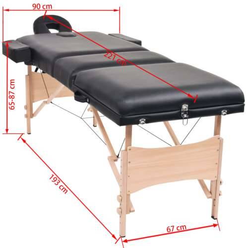 Sklopivi stol za masažu s 3 zone debljina 10 cm crni Cijena