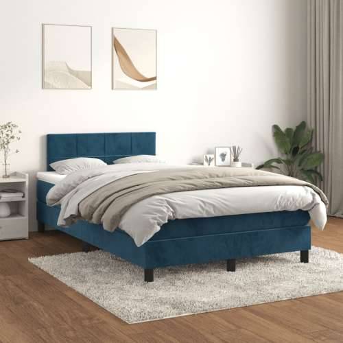 Krevet s oprugama i madracem tamnoplavi 120 x 190 cm baršun - Tamno plava 120 x 190 cm Blok s kvadratima Cijena