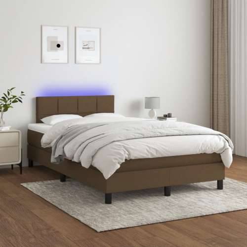 Krevet s oprugama i madracem LED tamnosmeđi 120x190 cm tkanina - Tamno smeđa 120 x 190 cm Blok s kvadratima Cijena