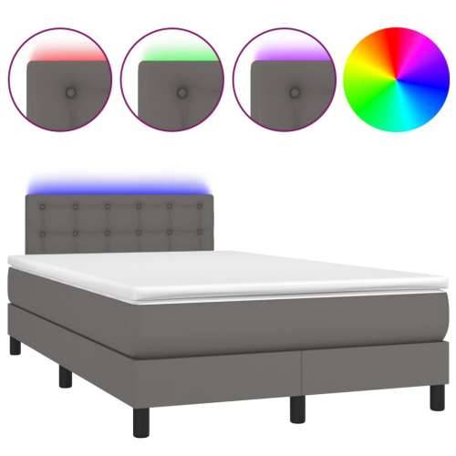 Krevet s oprugama i madracem LED sivi 120x190 cm umjetna koža - Siva 120 x 190 cm gumbi Cijena