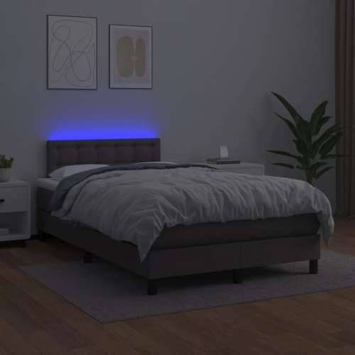 Krevet s oprugama i madracem LED sivi 120x190 cm umjetna koža - Siva 120 x 190 cm gumbi Cijena