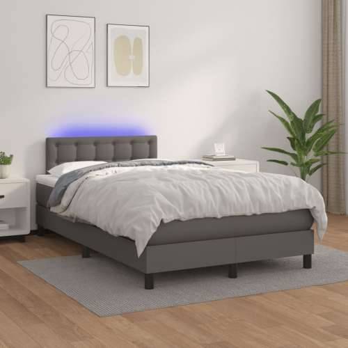 Krevet s oprugama i madracem LED sivi 120x190 cm umjetna koža - Siva 120 x 190 cm gumbi Cijena