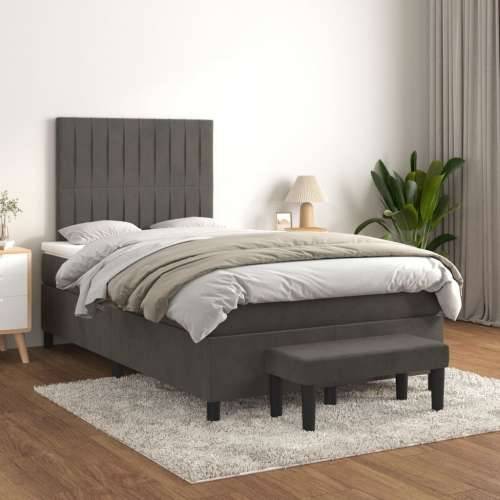 Krevet box spring s madracem tamnosivi 120 x 190 cm baršun - Tamno siva 120 x 190 cm Okomite pruge Cijena