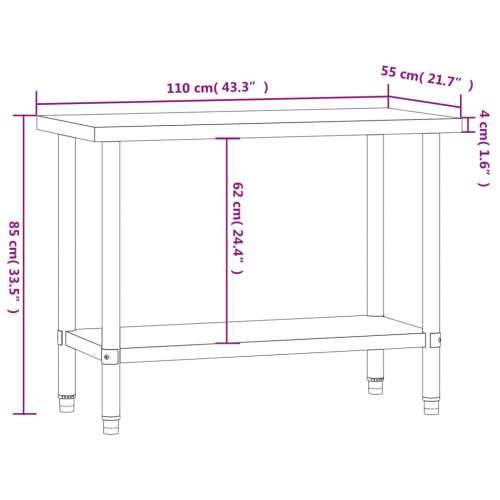 Kuhinjski radni stol 110 x 55 x 85 cm od nehrđajućeg čelika Cijena