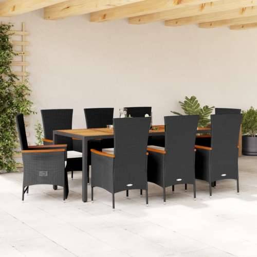 Vrtna garnitura - 9-dijelni vrtni blagovaonski set s jastucima crni od poliratana - Dužina stola 190 cm reclining chair + armcha Cijena