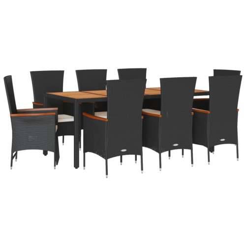 Vrtna garnitura - 9-dijelni vrtni blagovaonski set s jastucima crni od poliratana - Dužina stola 190 cm reclining chair + armcha Cijena