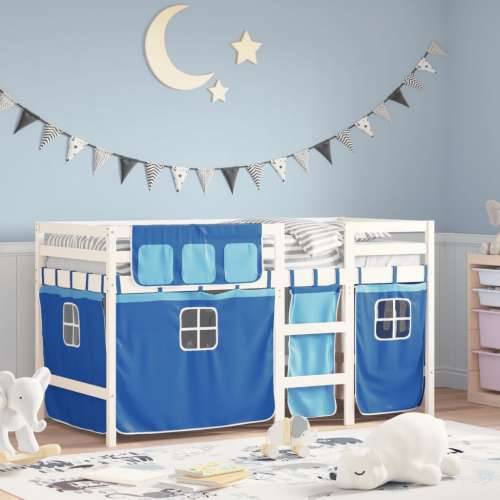 Dječji krevet na kat i zavjese plavi 90x190 cm borovina Cijena