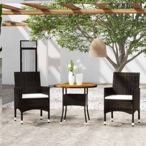 3-dijelni vrtni bistro set od poliratana i bagremovog drva crni - Crna Ø 80 cm table 2 Cijena