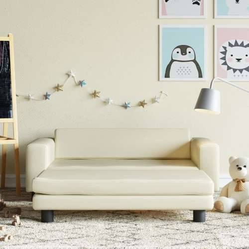 Dječja sofa s tabureom krem 100 x 50 x 30 cm od umjetne kože - Krema Cijena