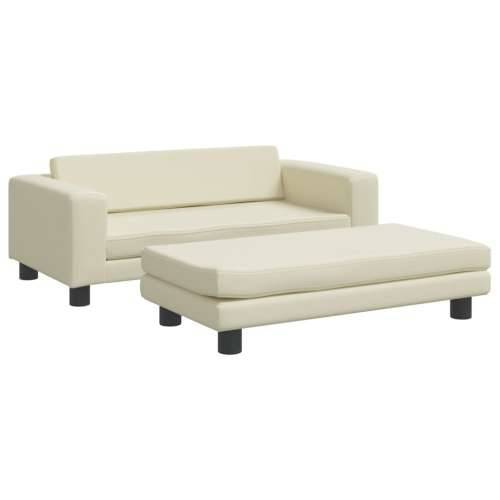Dječja sofa s tabureom krem 100 x 50 x 30 cm od umjetne kože - Krema Cijena