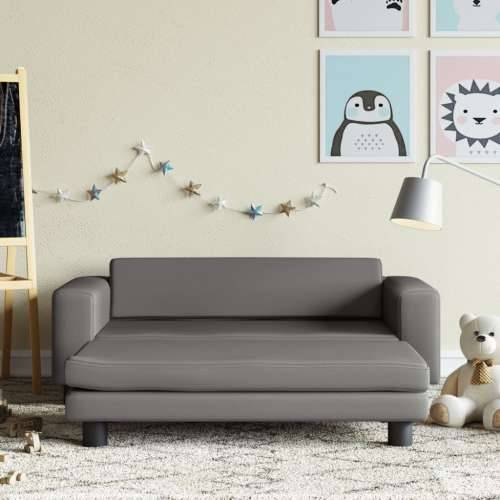 Dječja sofa s tabureom siva 100 x 50 x 30 cm od umjetne kože - Siva Cijena