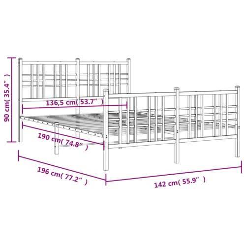 Metalni okvir kreveta uzglavlje i podnožje crni 137x190 cm - Crna 135 x 190 cm s uzglavljem i podnožjem Cijena
