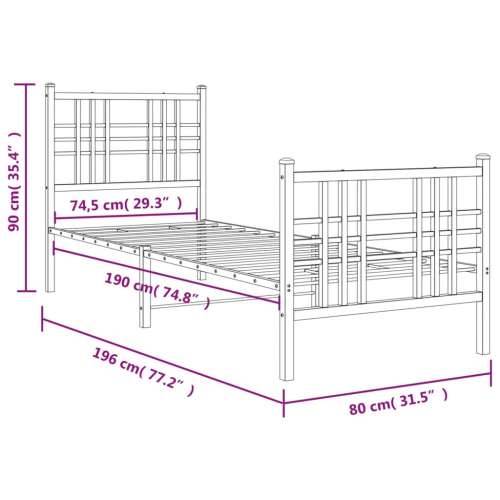 Metalni okvir kreveta uzglavlje i podnožje bijeli 75x190 cm - Bijela 75 x 190 cm s uzglavljem i podnožjem Cijena