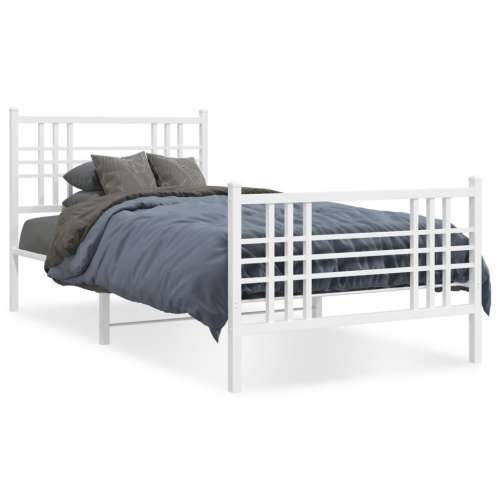 Metalni okvir kreveta uzglavlje i podnožje bijeli 90x190 cm - Bijela 90 x 190 cm s uzglavljem i podnožjem Cijena