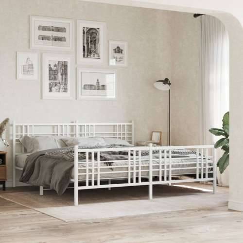 Metalni okvir kreveta uzglavlje i podnožje bijeli 193x203 cm - Bijela 193 x 203 cm s uzglavljem i podnožjem Cijena