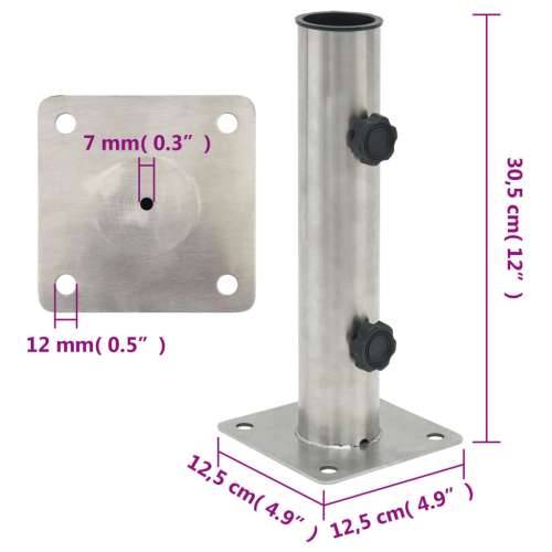 Baza suncobrana za stup Ø 38/48 mm srebrna čelična - Srebrno 1 Cijena
