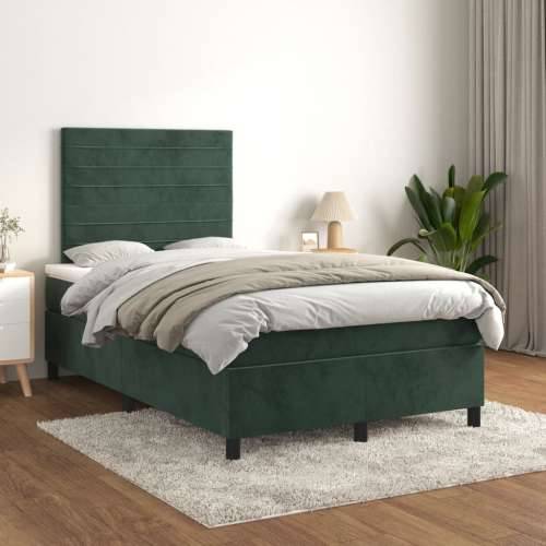 Krevet box spring s madracem tamnozeleni 120x190 cm baršunasti - Tamnozelena 120 x 190 cm vodoravne pruge Cijena
