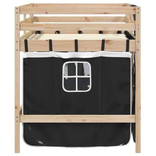 Dječji krevet na kat i zavjese crno-bijeli 80 x 200 cm borovina - Crna 80 x 200 cm Cijena