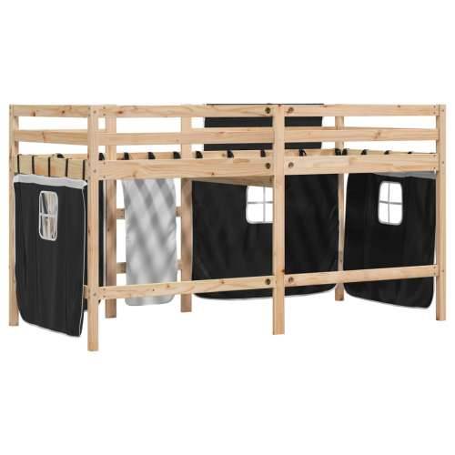 Dječji krevet na kat i zavjese crno-bijeli 80 x 200 cm borovina - Crna 80 x 200 cm Cijena