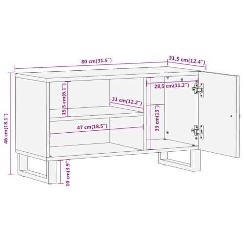 TV ormarić smeđe-crni 80 x 31,5 x 46 cm od masivnog drva manga Cijena